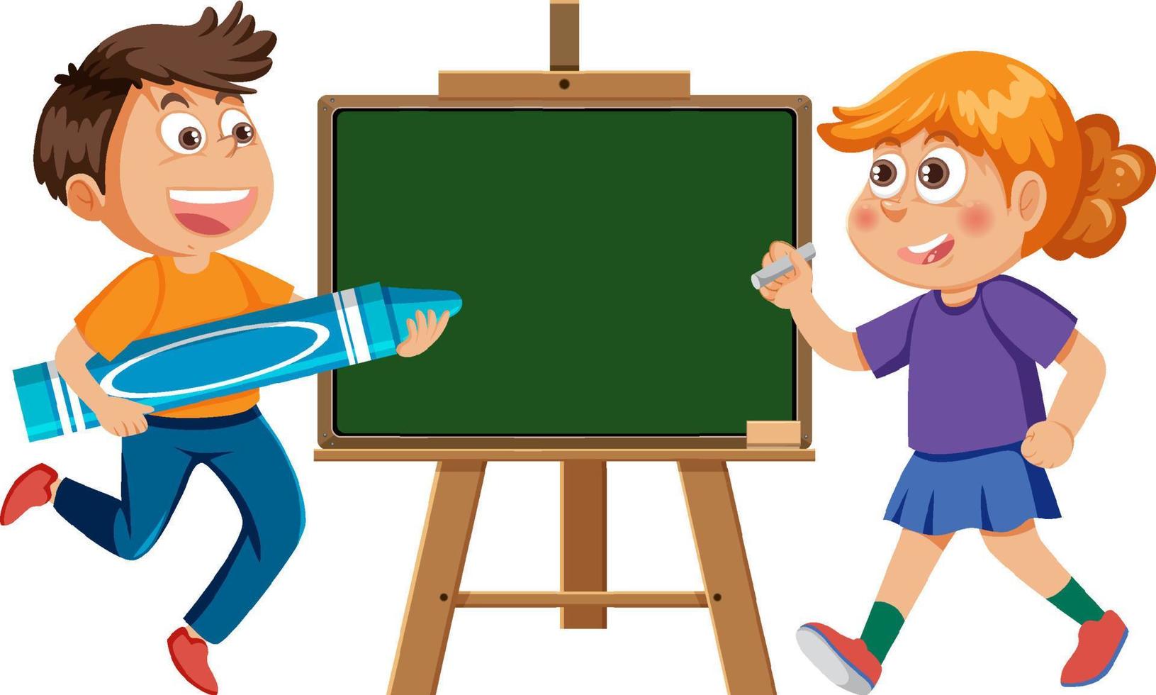 Chalkboard with school kids template vector