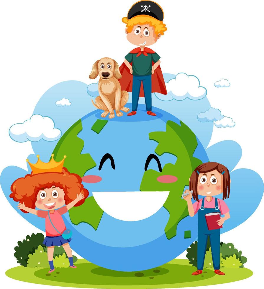 sonrisa globo terráqueo con personaje de dibujos animados vector