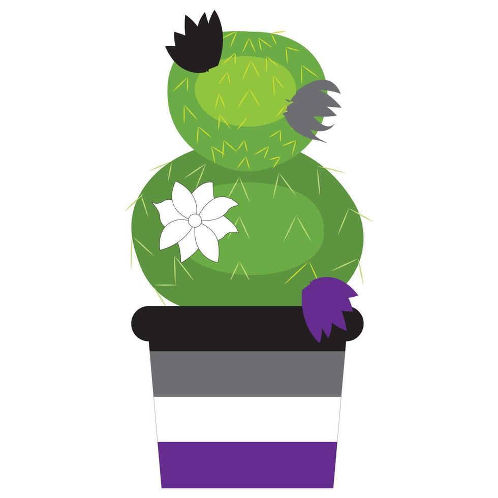 A cactus in a pot painted in the colors of the asexual flag. Vector stock illustration isolated on white background.