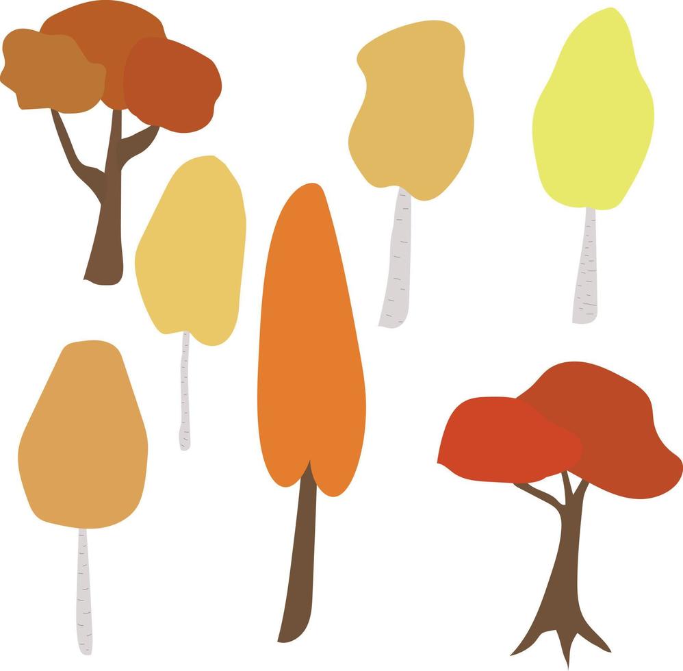 Set of autumn trees. Vector illustration isolated on white background.