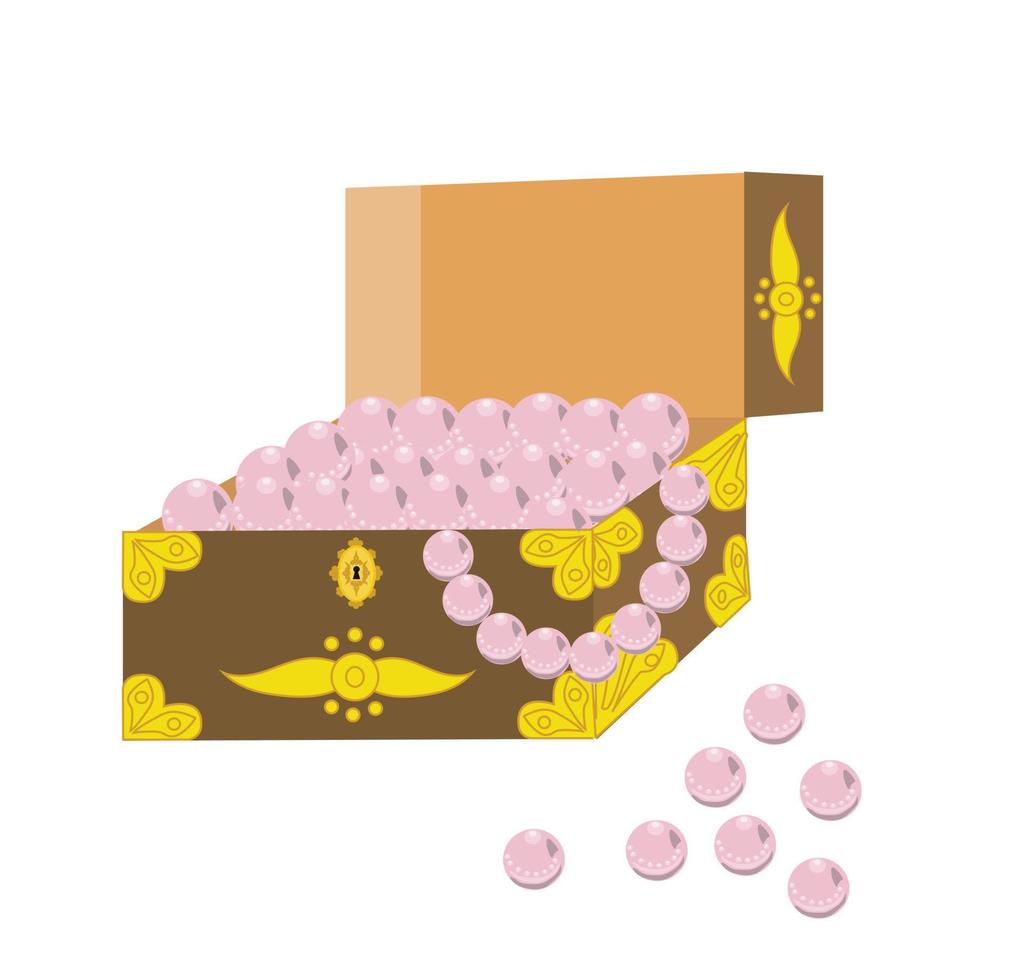 Jewelry box with pink pearls. Vector illustratJewelry box with pink pearls. Vector illustration isolated on white background.ion isolated on white background.