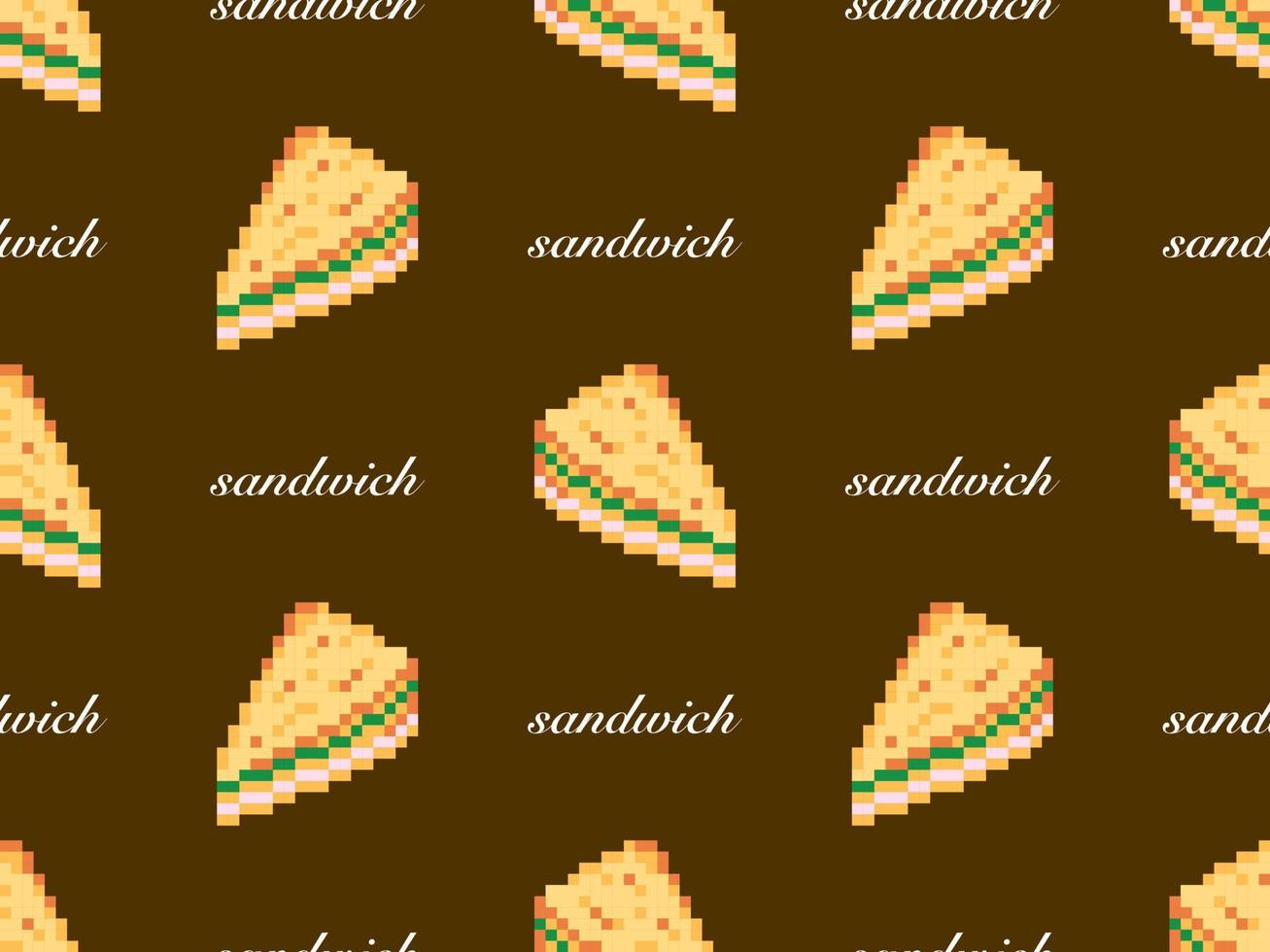 sándwich personaje de dibujos animados de patrones sin fisuras sobre fondo marrón. estilo de píxel vector