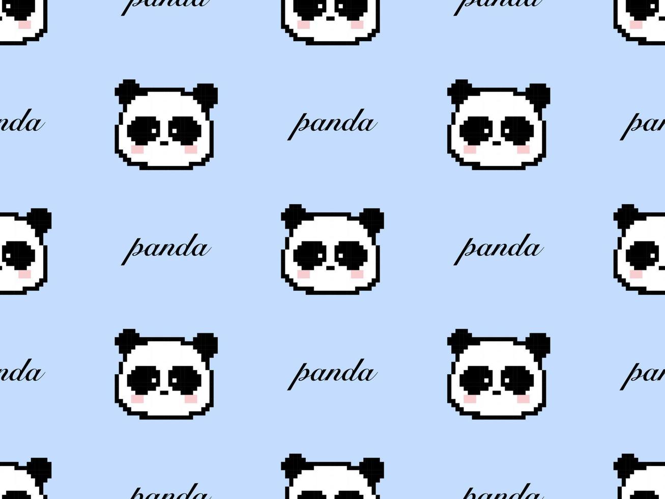 Panda cartoon character seamless pattern on blue background. Pixel style vector