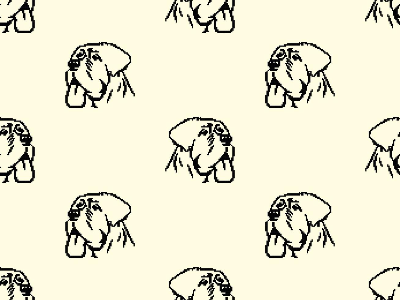 Dog cartoon character seamless pattern on yellow background. Pixel style vector