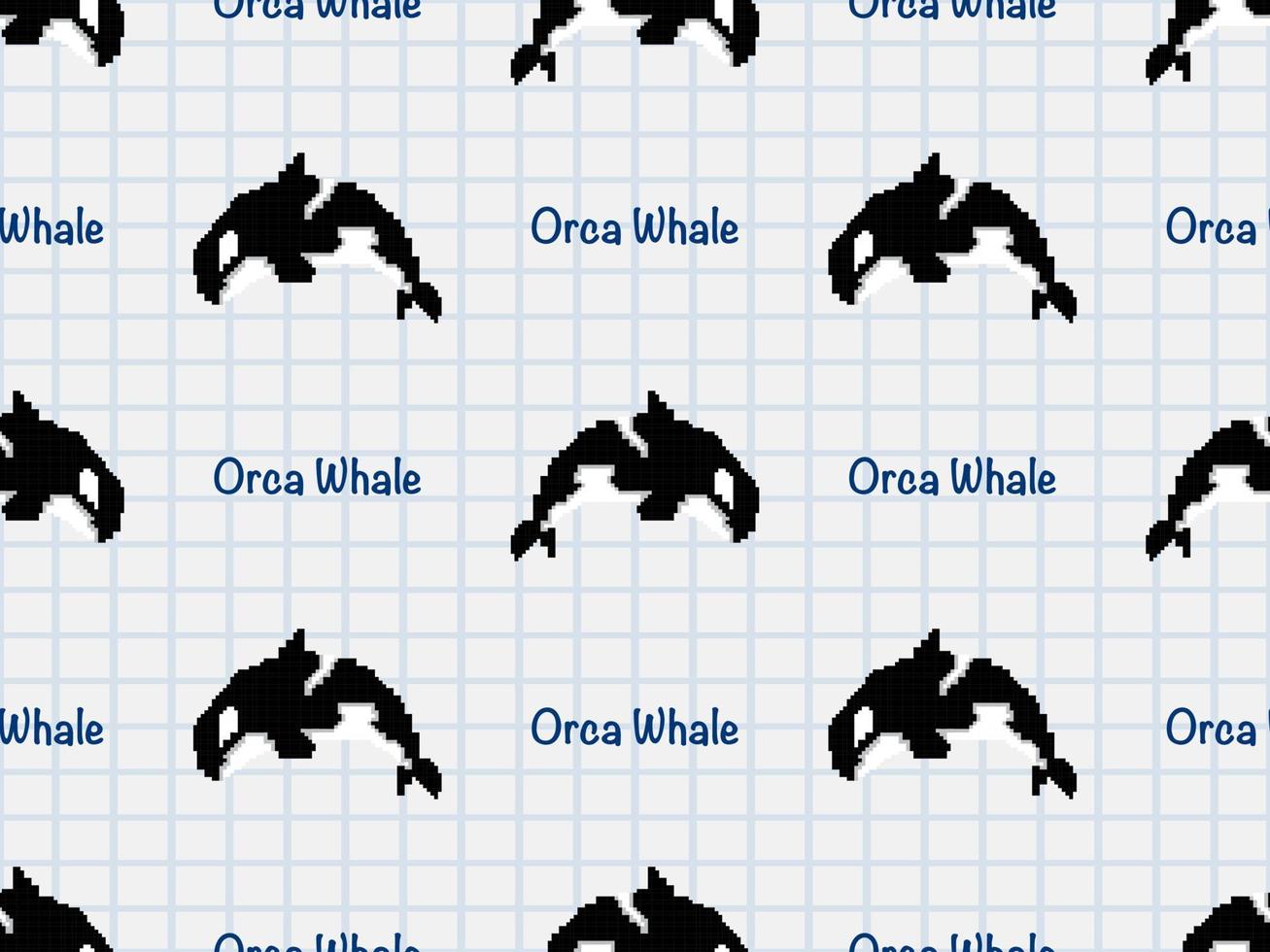 Whale cartoon character seamless pattern on white background.  Pixel style vector