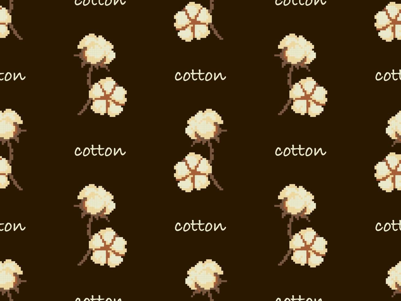 Cotton cartoon character seamless pattern on brown background. Pixel style vector