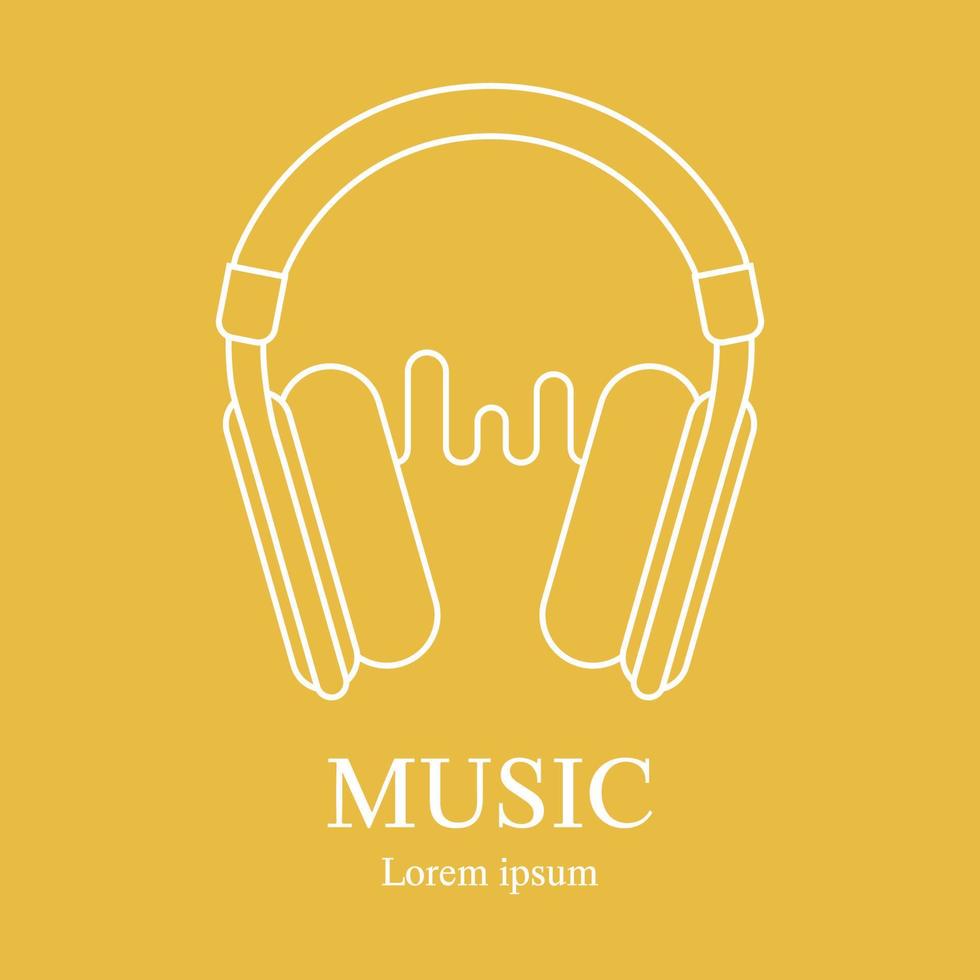 Line style icon of headphone. Music logo template. Recording studio label. Radio badge with sample text. Clean and modern vector illustration for design, web.