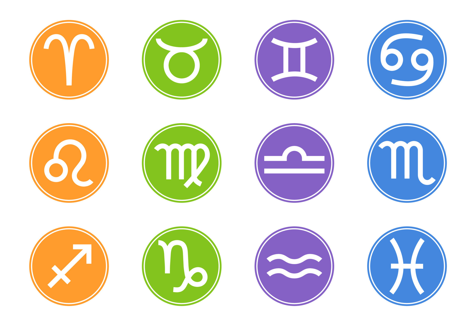 Set of Zodiac Signs Icons. Zodiac Element. Horoscope signs Leo, Virgo