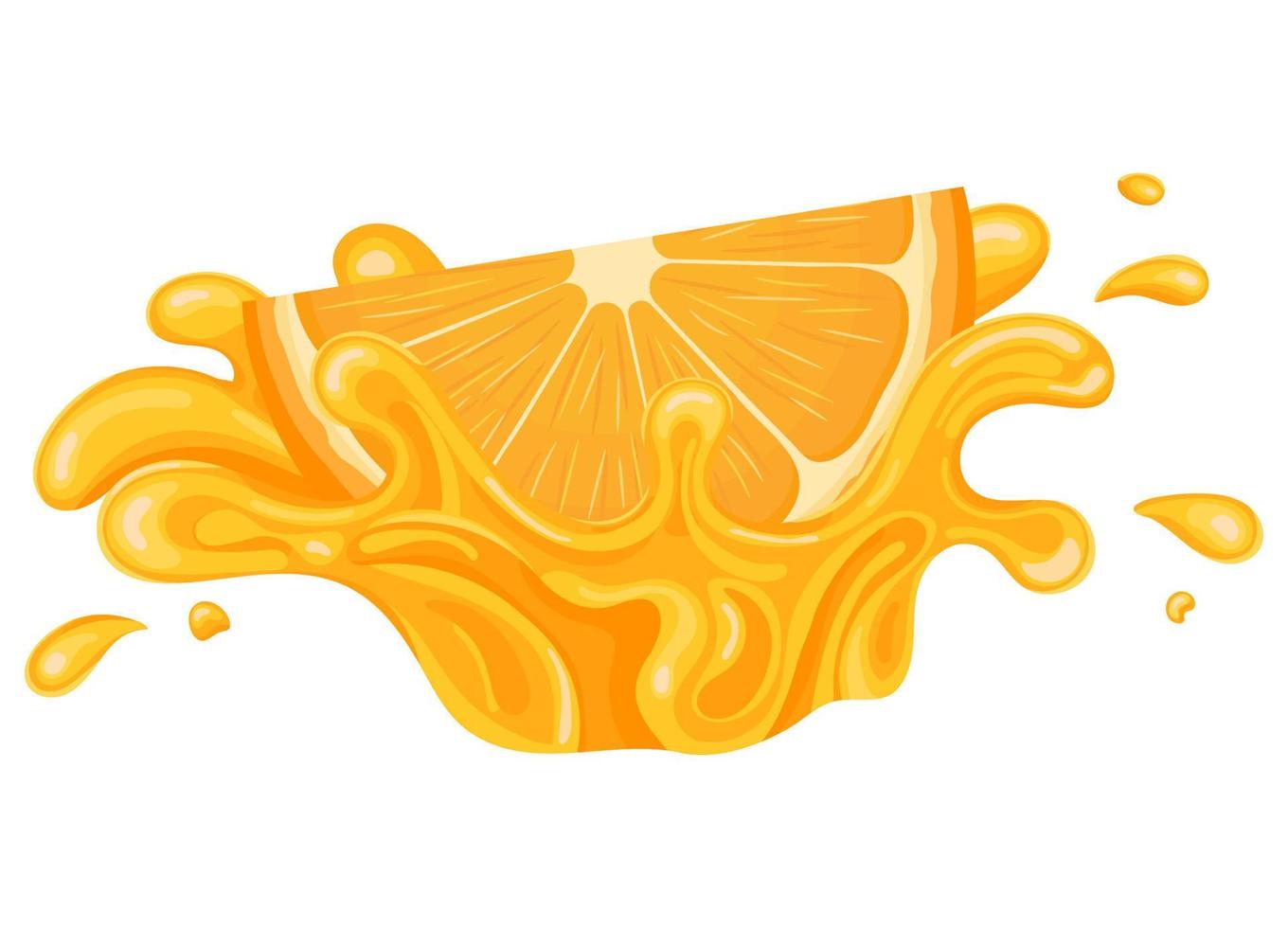 explosión de jugo de naranja, mandarina o tagerina fresca y brillante aislada en fondo blanco. jugo de frutas de verano. estilo de dibujos animados ilustración vectorial para cualquier diseño. vector