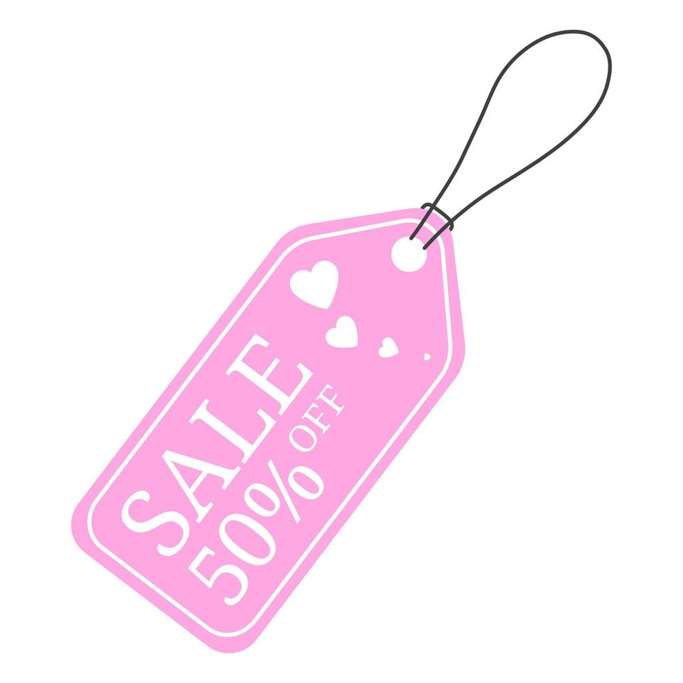 Special offer sale tag discount for Valentines Day. 50 OFF Sale Discount Banner. Special offer price signs. Sale Pink Label isolated on white background. Vector Illustration.