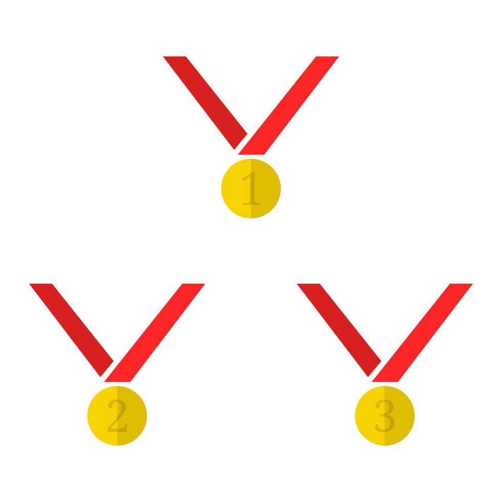 Set of Vector Golden Medal Icons isolated on white background. First, Second, Third Places. Flat Gold Award of Winner. Vector illustration for Your Design, Web.