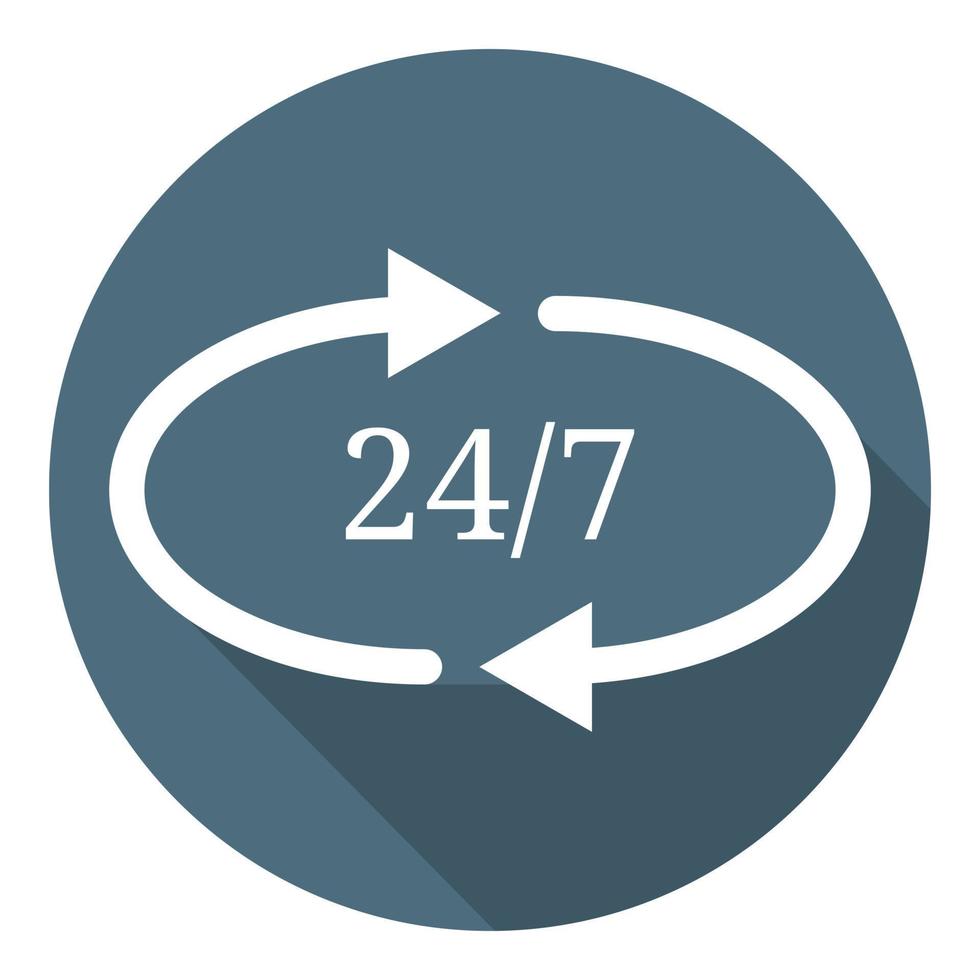 24 7 Flat Icon. Service Open 24h Hours a Day and 7 Days a Week. Vector illustration for Your Design, Web, App.