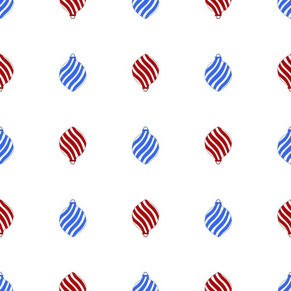 patrón sin costuras con juguetes espirales de Navidad rojos y azules sobre fondo blanco. juguete de remolino de navidad de vacaciones para abeto. ilustración vectorial vector