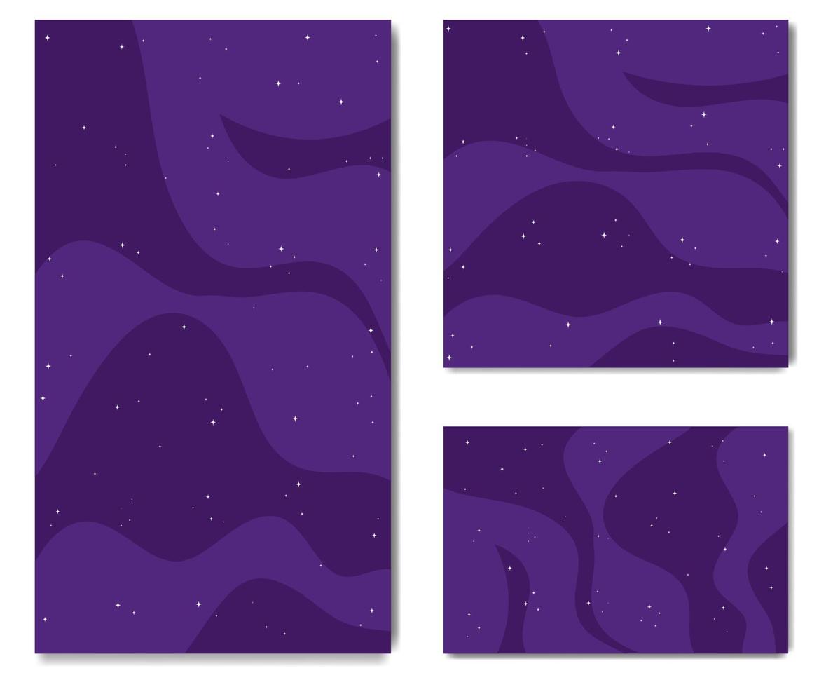 Horizontal, vertical, square space background set. Outer space purple backdrop. Universe with stars. Vector illustration for any design.