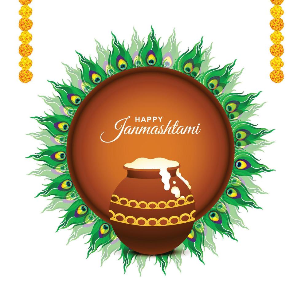 Hindu festival of india happy janmashtami card background vector