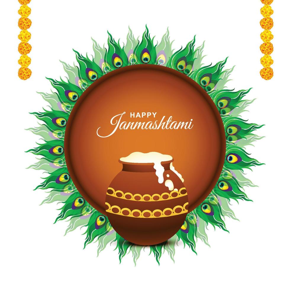 festival hindú de la india feliz fondo de la tarjeta janmashtami vector