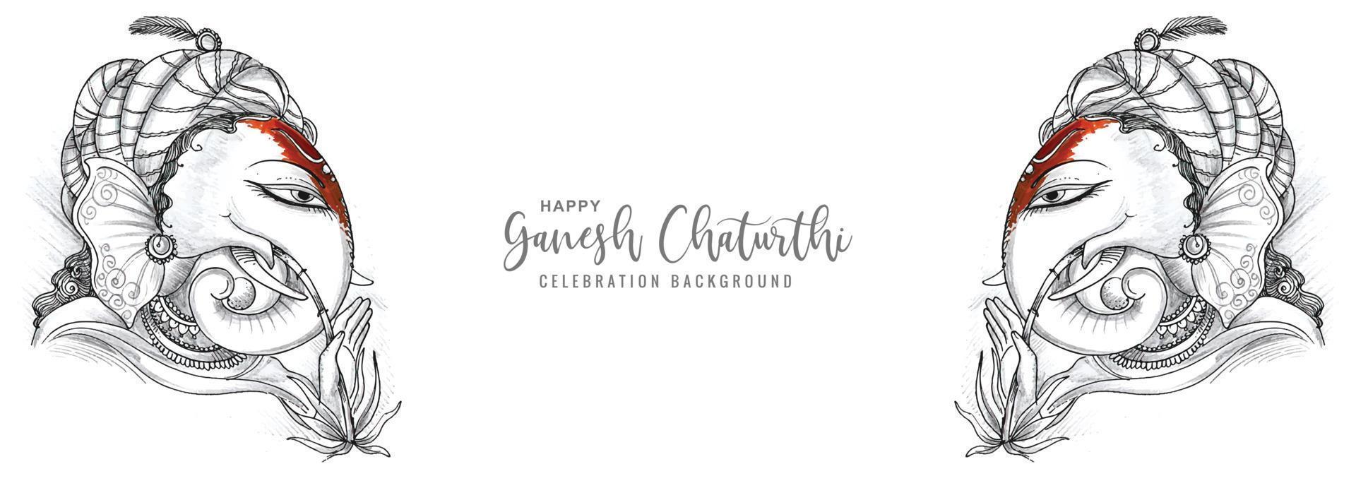 Hand draw sketch lord ganesh chaturthi beautiful holiday banner design vector