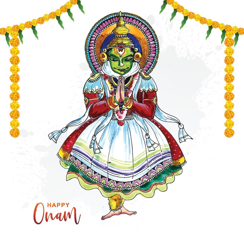 feliz festival onam del sur de la india kerala en diseño de acuarela vector