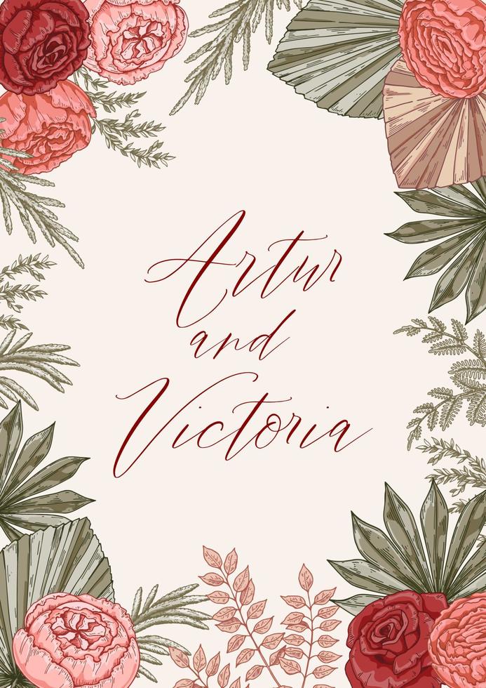 Modern vertical boho wedding designs for invitation, greeting cards, posters. Save the date. Hand drawn vector illustration