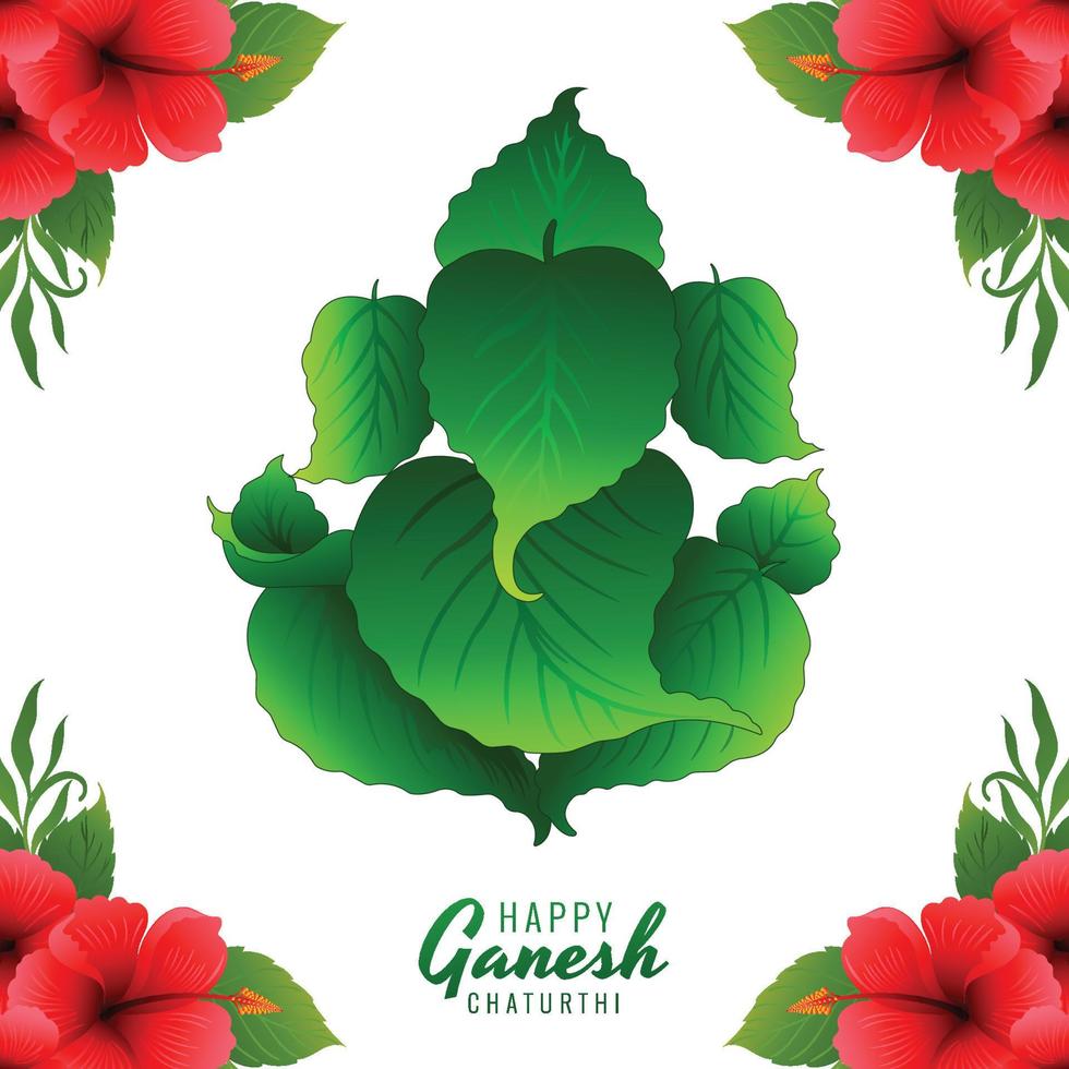 Lord ganpati on ganesh chaturthi beautiful green leaf holiday card background vector
