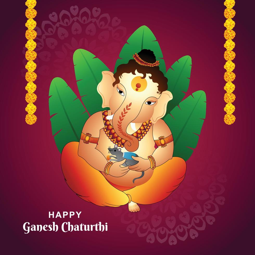 feliz celebración de ganesh chaturthi con oración al fondo de la tarjeta lord ganesha vector