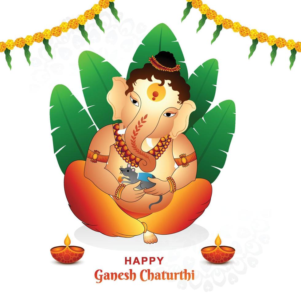 feliz celebración de ganesh chaturthi con oración al fondo de la tarjeta lord ganesha vector