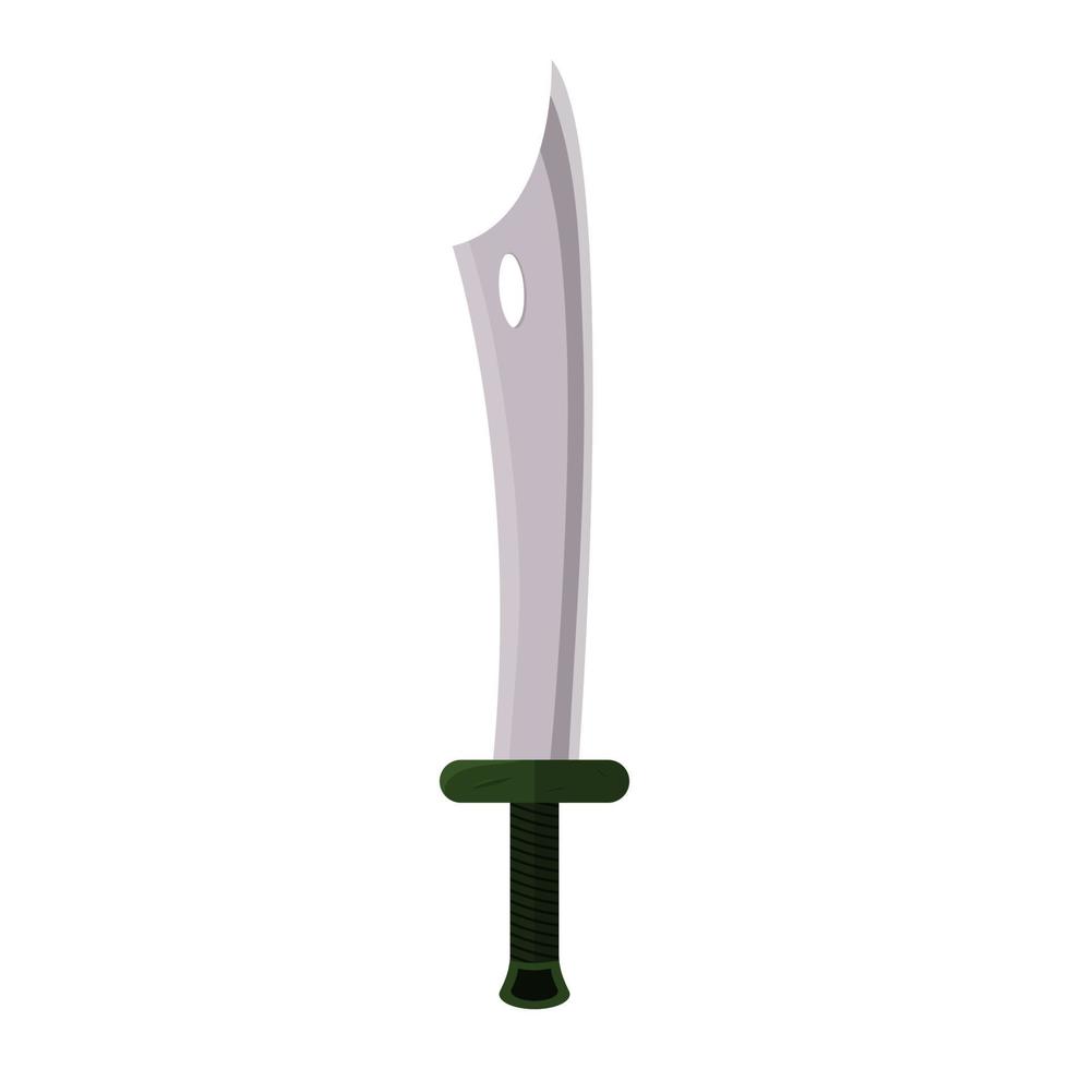 Cartoon Game Sword Weapon isolated on white background. Green Handle. Military Knife. Vector illustration for Your Design.