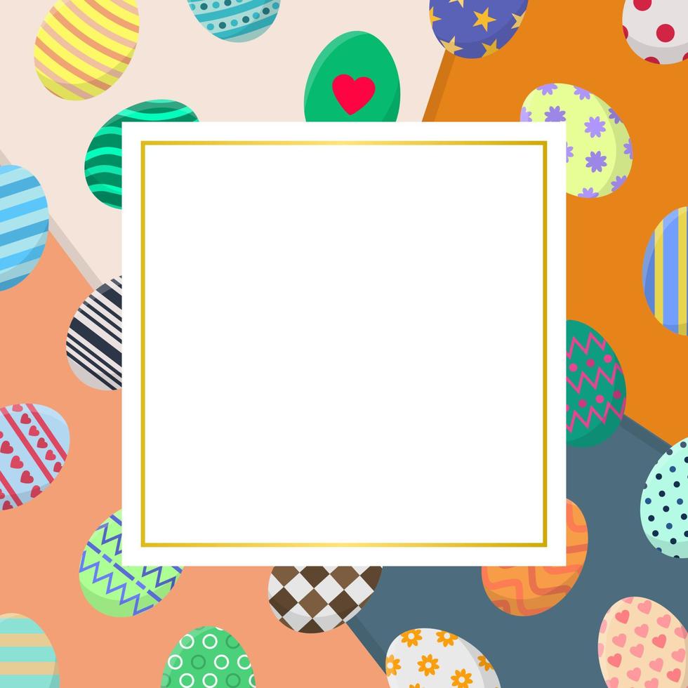plantilla de tarjeta de pascua con huevos coloridos sobre fondo superpuesto. plantilla de saludo o invitación con espacio para texto. ilustración vectorial para su diseño, web, impresión. vector