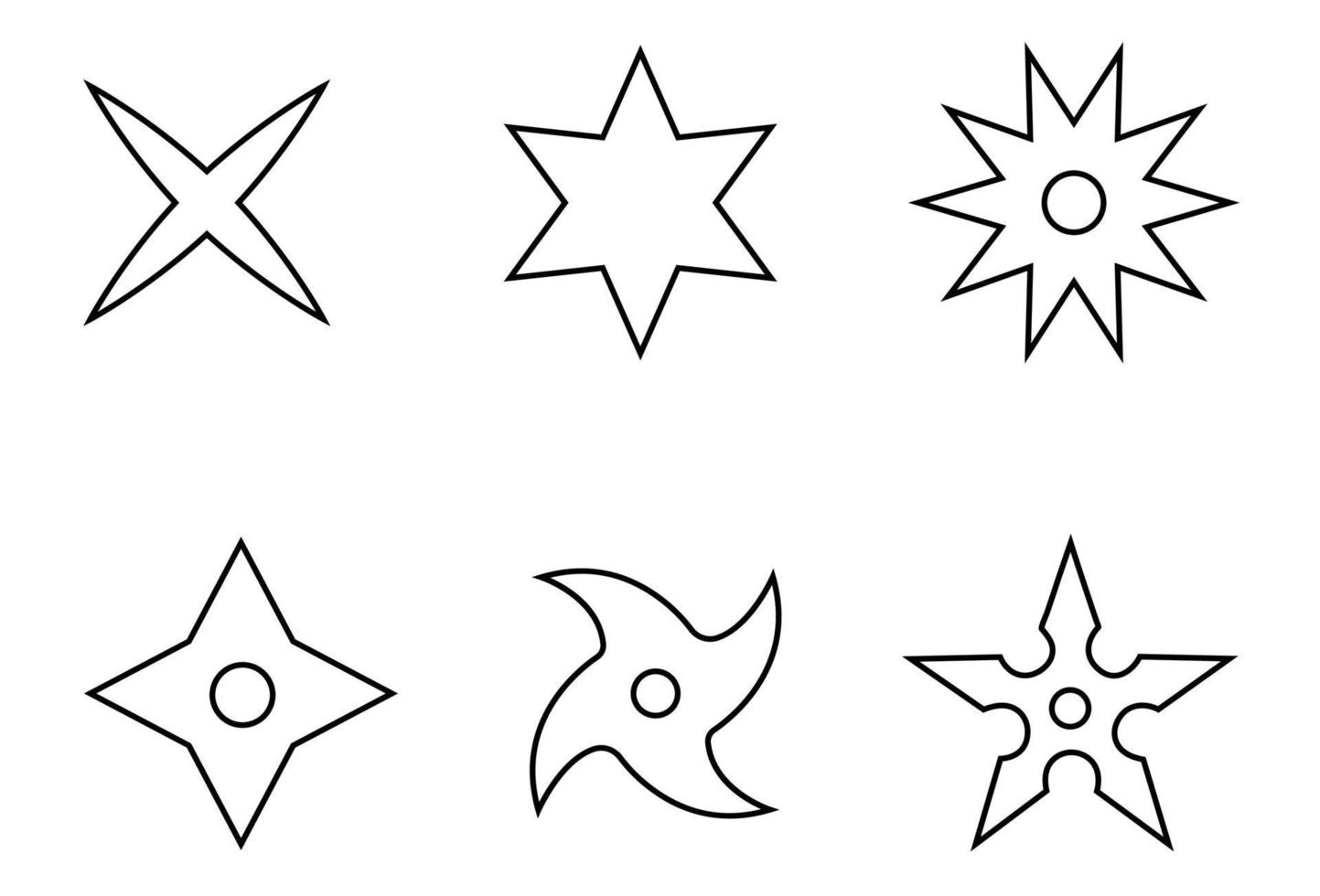 Set of line style icons of a shuriken. Ninja weapon. Logo, emblem. Clean and modern vector illustration for design, web.