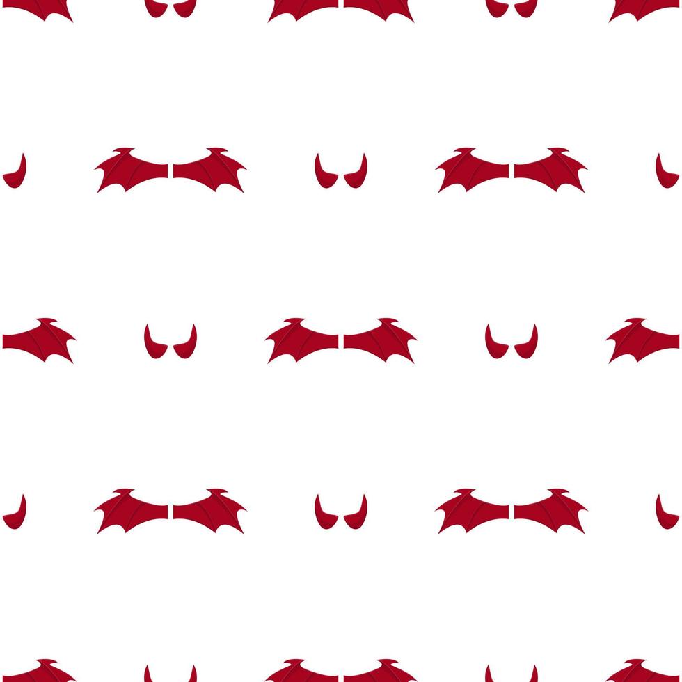 Seamless pattern with red devil wings and horns on white background. Vector illustration for design, web, wrapping paper, fabric, wallpaper.