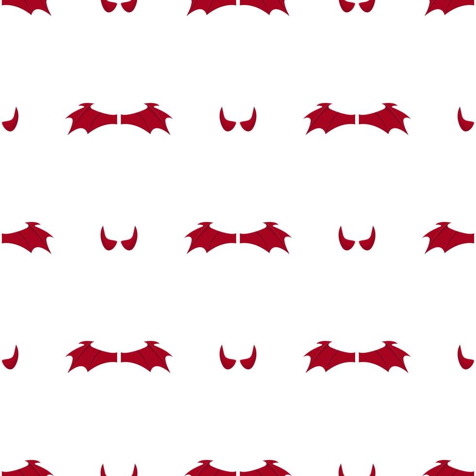 Seamless pattern with red devil wings and horns on white background. Vector illustration for design, web, wrapping paper, fabric, wallpaper.