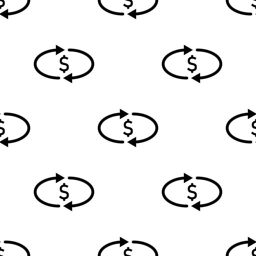 Seamless pattern with cashback money icon on white background. Transfer, convert, exchange. Black simple circle arrows. Vector illustration for design, web, infographic