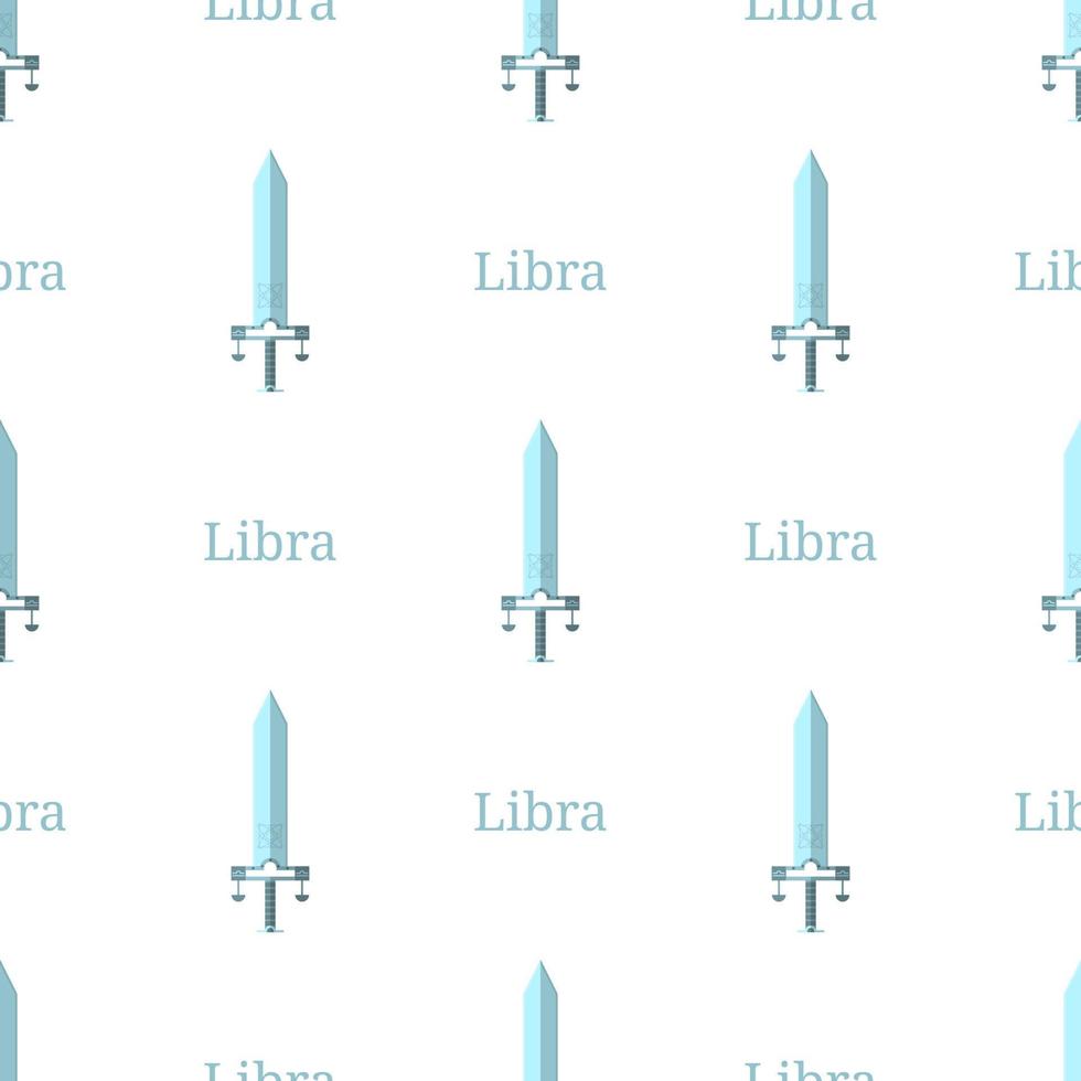 Seamless pattern with Libra zodiac sword sign. Cartoon zodiacal weapon. Astrological, horoscope sign. Vector illustration for design, web, wrapping paper, fabric, wallpaper.