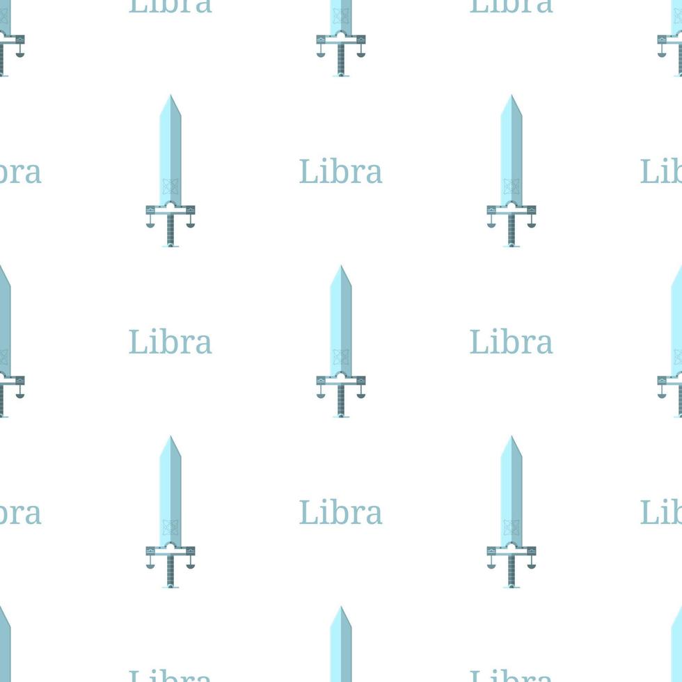 Seamless pattern with Libra zodiac sword sign. Cartoon zodiacal weapon. Astrological, horoscope sign. Vector illustration for design, web, wrapping paper, fabric, wallpaper.