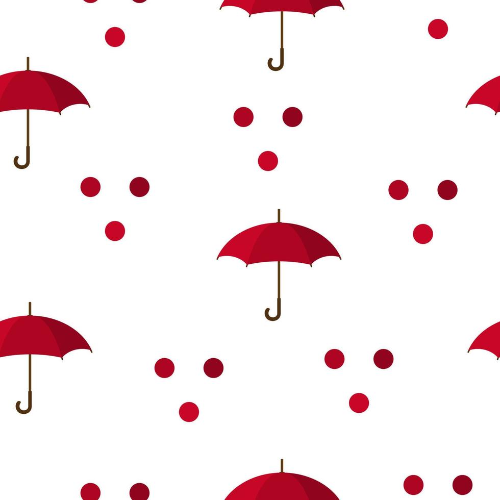 Seamless Pattern with Red Umbrellas and Circles isolated on white background. Vector illustration for Your Design.