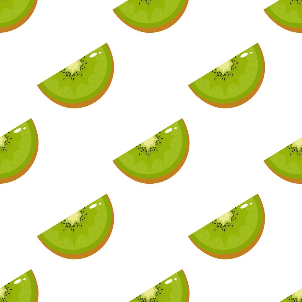 Seamless pattern with fresh slice kiwi fruit on white background. Summer fruits for healthy lifestyle. Organic fruit. Cartoon style. Vector illustration for any design.