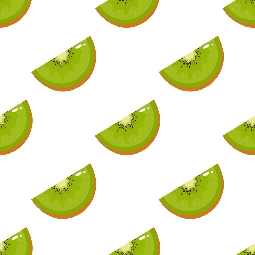 Seamless pattern with fresh slice kiwi fruit on white background. Summer fruits for healthy lifestyle. Organic fruit. Cartoon style. Vector illustration for any design.