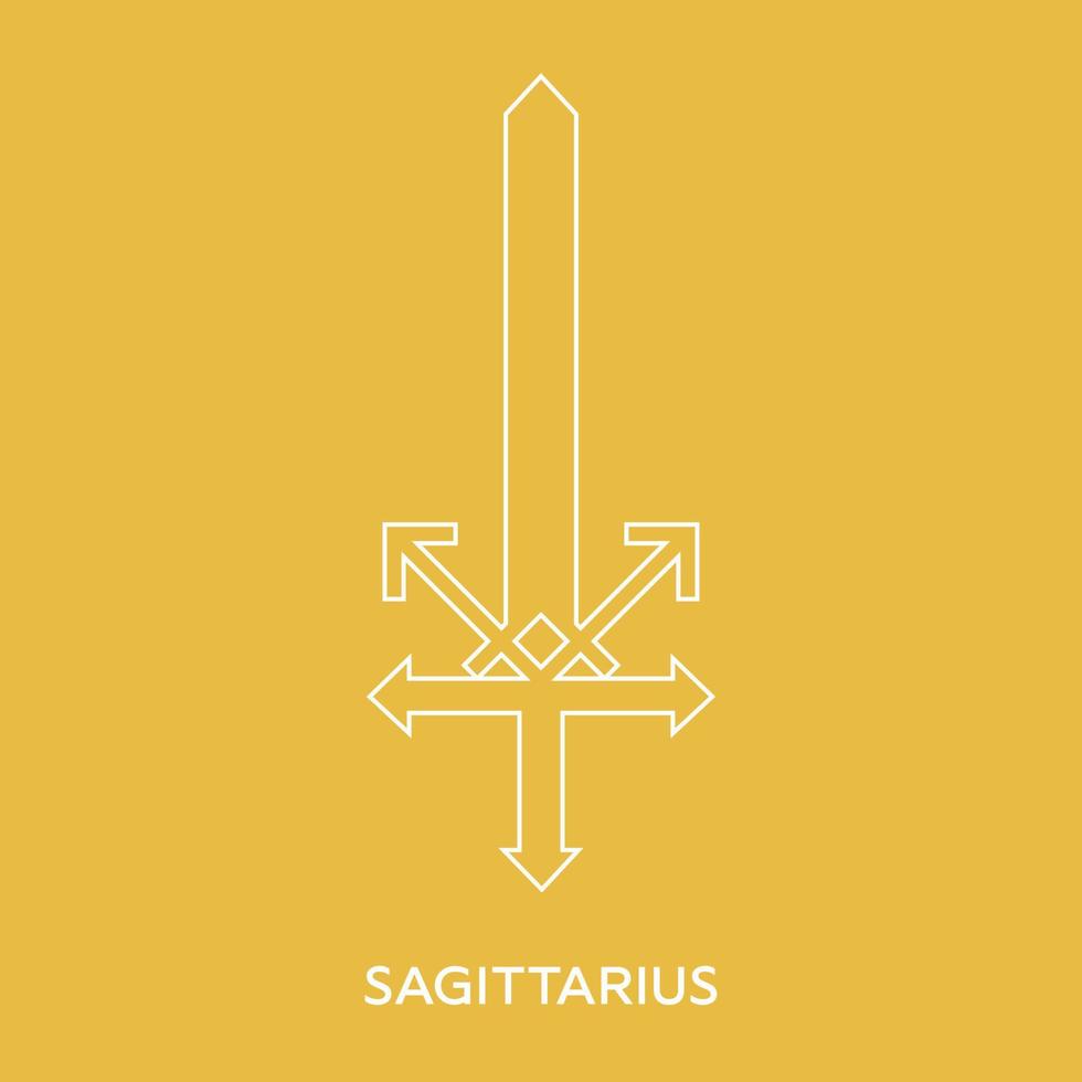 Sagittarius zodiac sign. Line style icon of zodiacal weapon sword. One of 12 zodiac weapons. Astrological, horoscope sign. Clean and modern vector illustration for design, web.