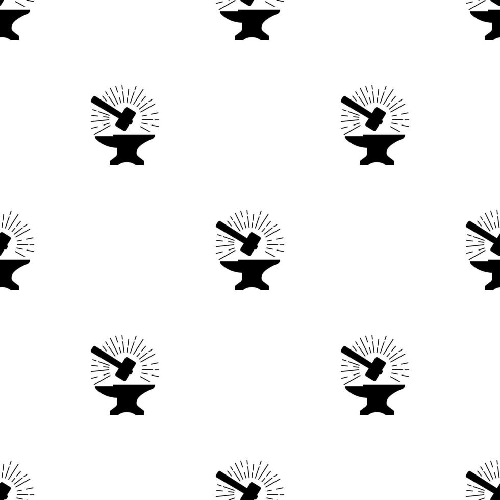 Seamless pattern with silhouette icons of hammer and anvil. Blacksmith, repair. Vector illustration for design, web, wrapping paper, fabric, wallpaper.