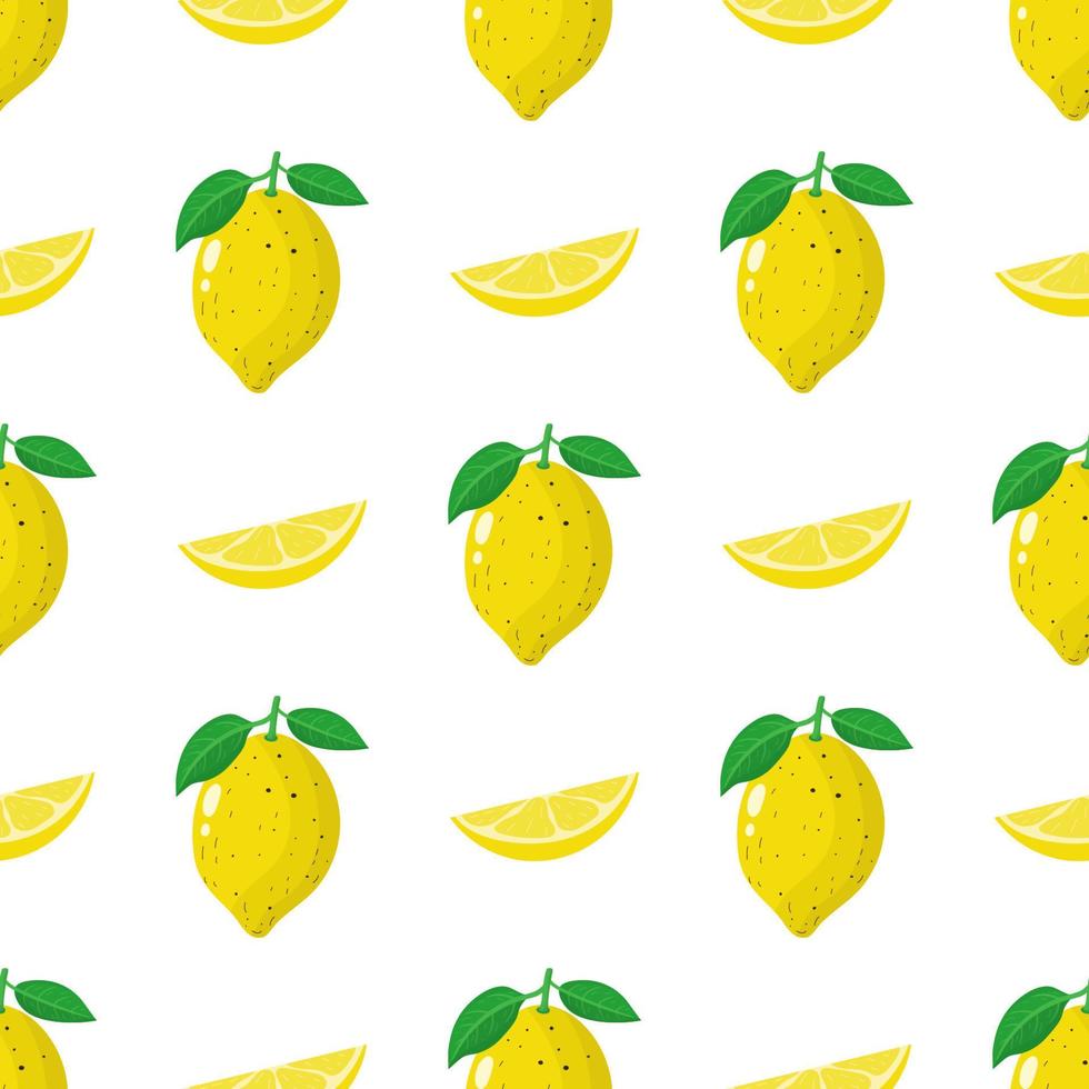 patrón sin costuras con fruta de limón fresca entera, rebanada sobre fondo blanco. ilustración vectorial para diseño, web, papel de envolver, tela, papel tapiz vector