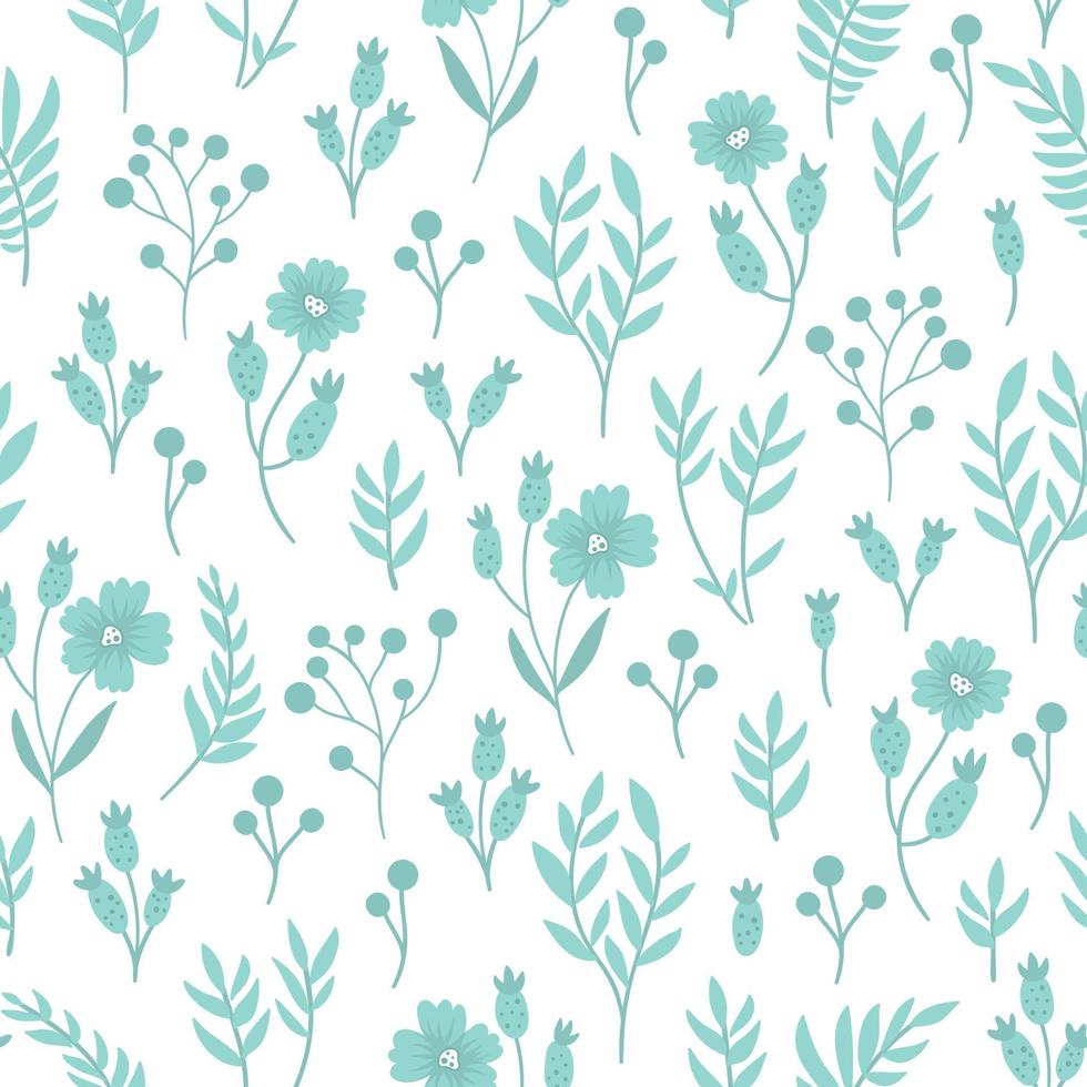 vector de fondo transparente floral azul. ilustración de moda plana simple dibujada a mano con flores y hojas. patrón repetitivo con pradera, jardín, plantas forestales.