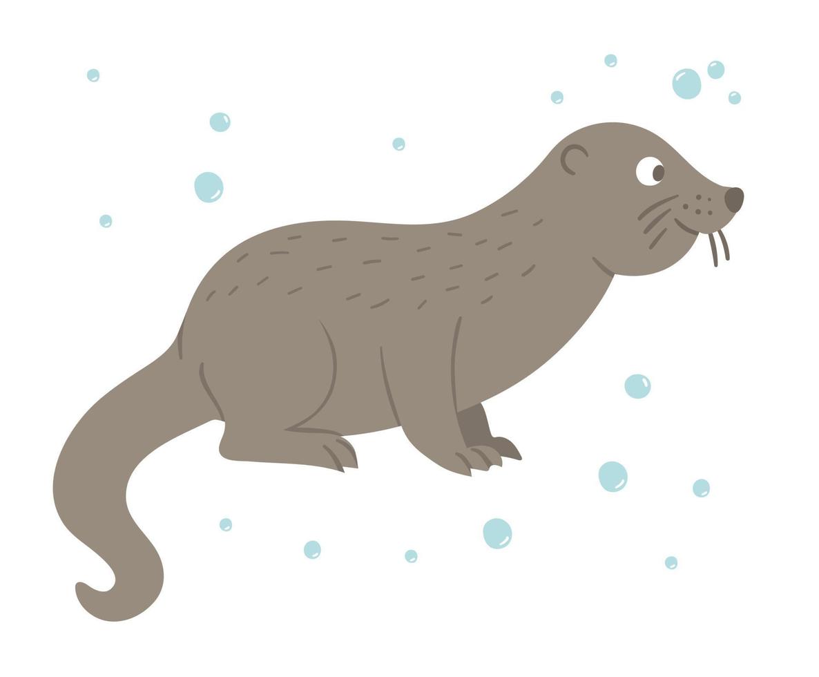 Vector hand drawn flat otter. Funny woodland animal. Cute forest animalistic illustration for children design, print, stationery