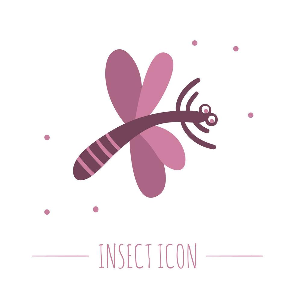 vector dibujado a mano libélula púrpura voladora plana. gracioso icono de insecto del bosque. linda ilustración animal del bosque para niños diseño, impresión, papelería