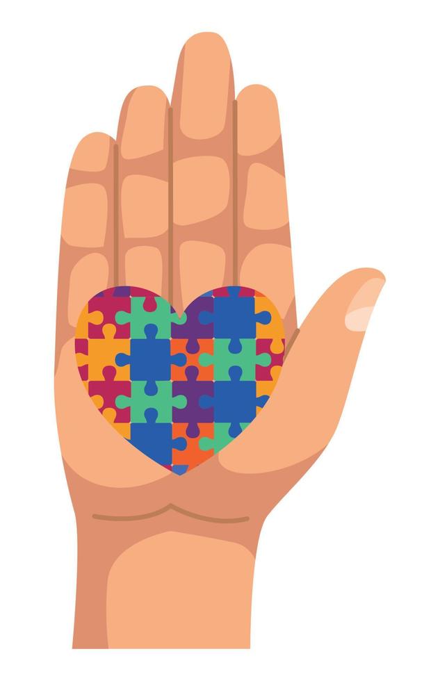 hand lifting puzzle heart vector