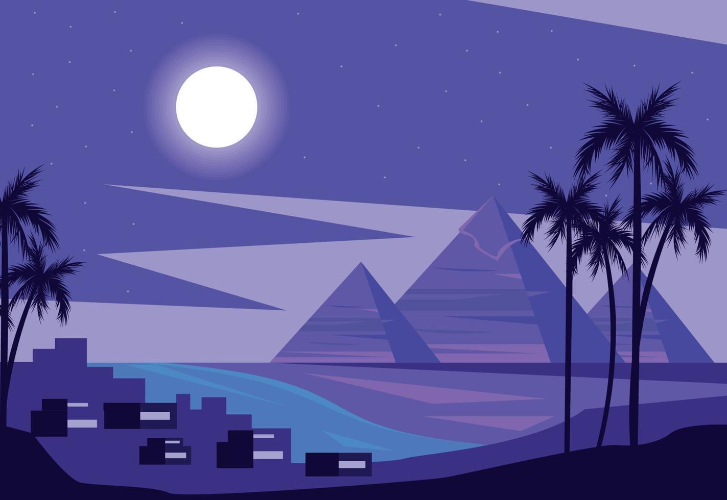 egyptian pyramids night time vector