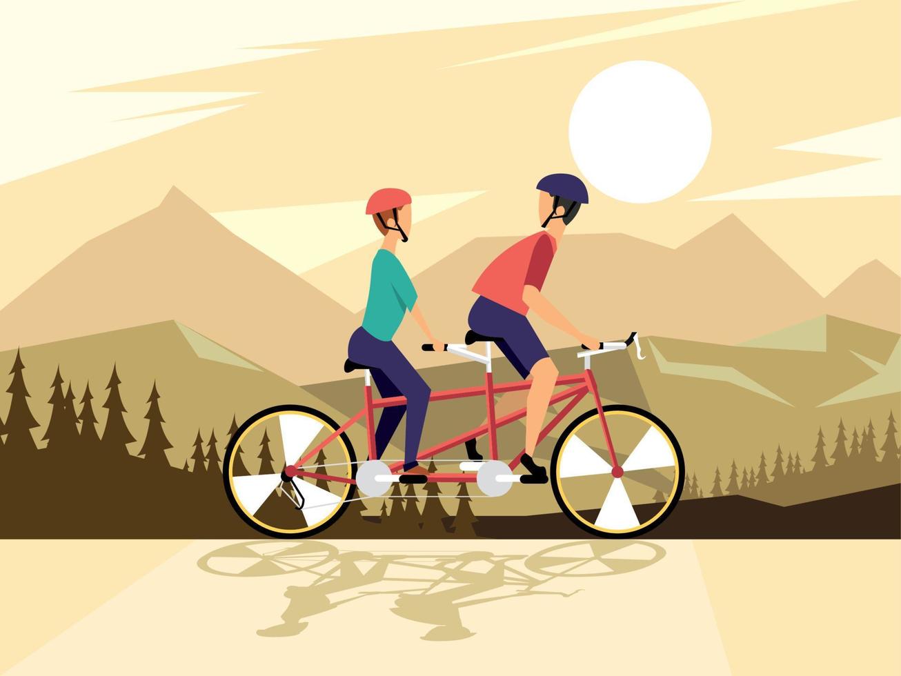 couple in tandem bicycle vector