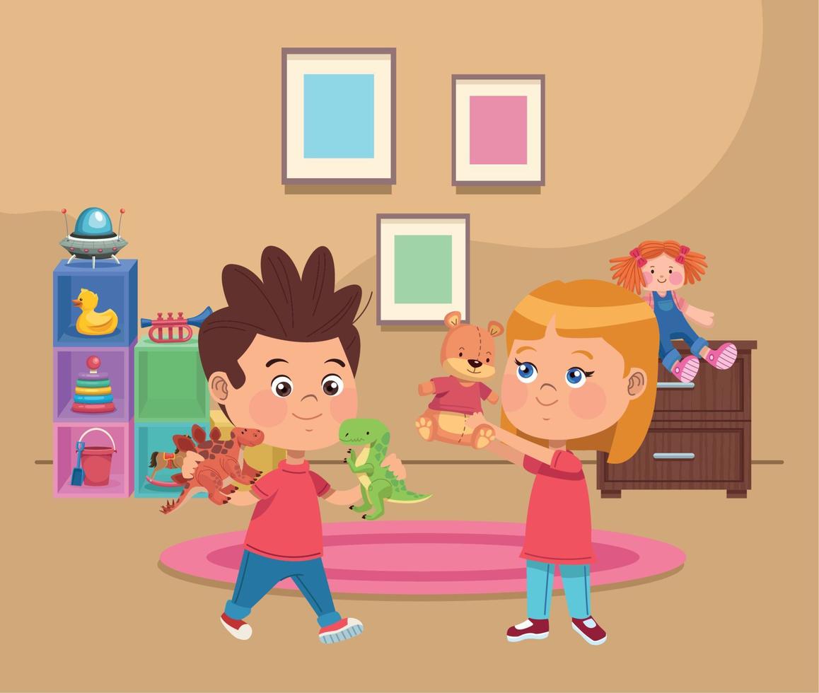 little kids couple in playroom vector
