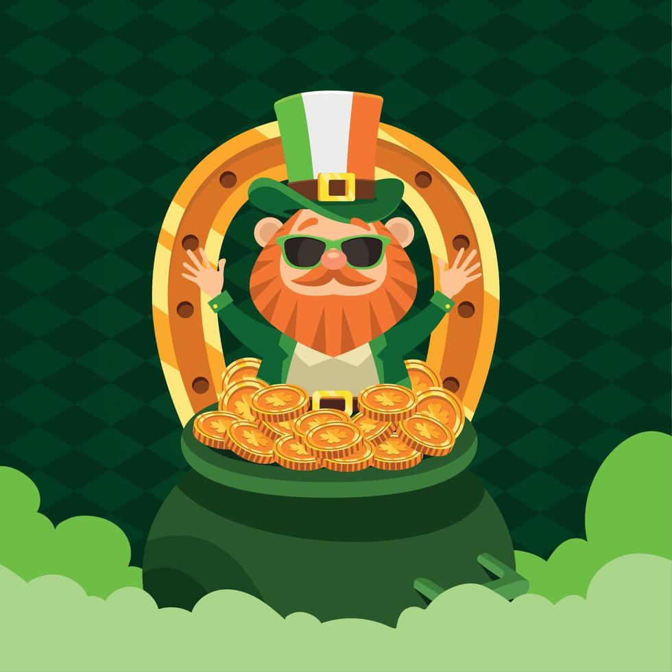 leprechaun in treasure cauldron vector