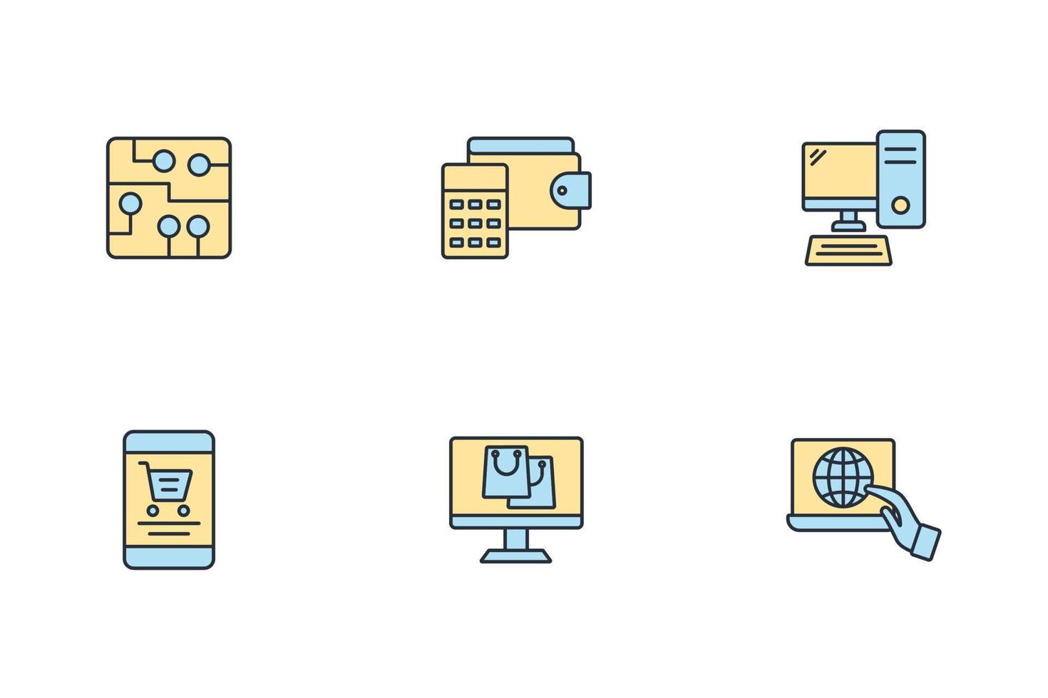 Conjunto de iconos de tecnología de banca por Internet de pago electrónico. elementos de vector de símbolo de paquete de tecnología de banca por Internet de pago electrónico para web infográfico