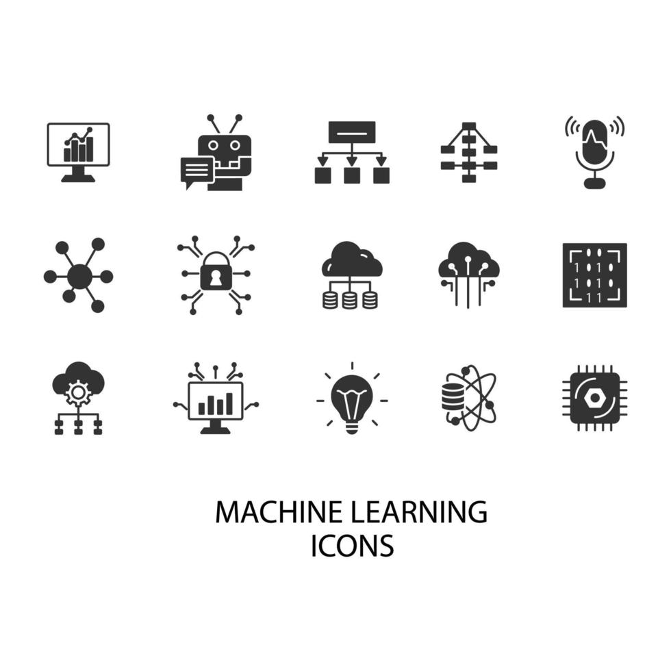 conjunto de iconos de aprendizaje automático. elementos de vector de símbolo de paquete de aprendizaje automático para web de infografía